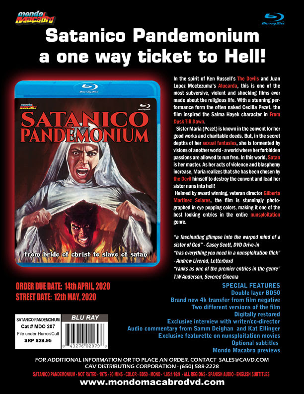 Mondo Macabro’s and CAV’s May 2020 Release of SATANICO PANDEMONIUM