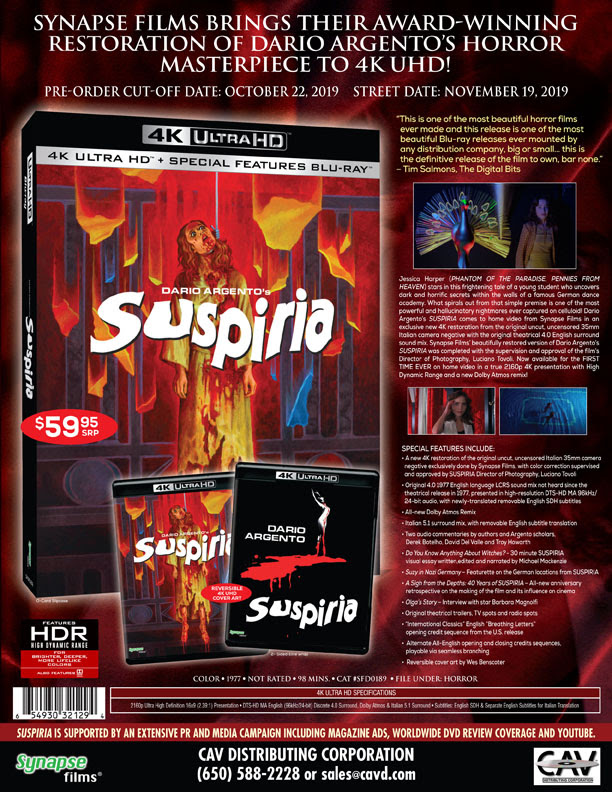 Synapse Films presents SUSPIRIA – Now in 4K Ultra-high Definition!